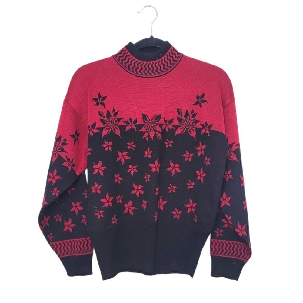 Demetre Vintage Black and Red Poinsettia Sweater